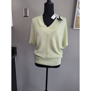 NEW Truth By Republic Women's Short Sleeve V Neck Top Metallic Light Melon S NWT